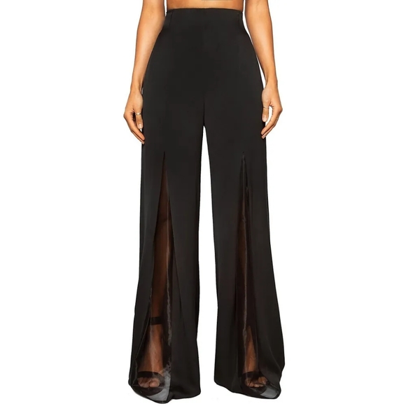 [18] Joseph Ribkoff Black Wide Leg Pant with Sheer Front Panel - Picture 1 of 13